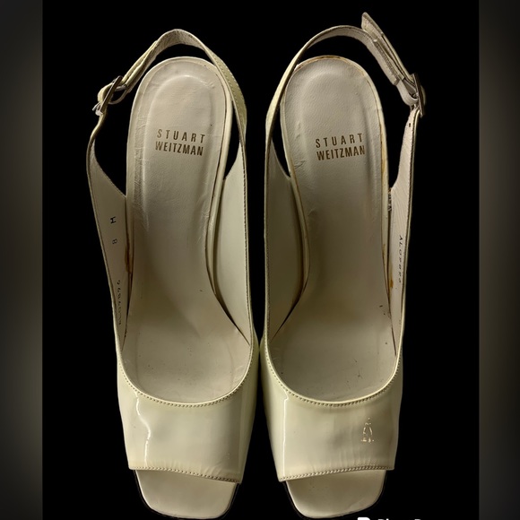 Vintage Stuart Weitzman Peep Toe Cream Patent Sling Backs Size 8 - Picture 6 of 6